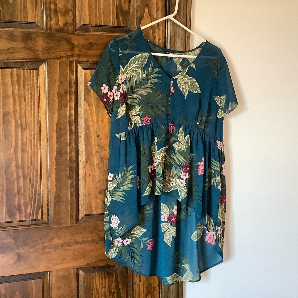 Torrid Teal Floral Blouse
